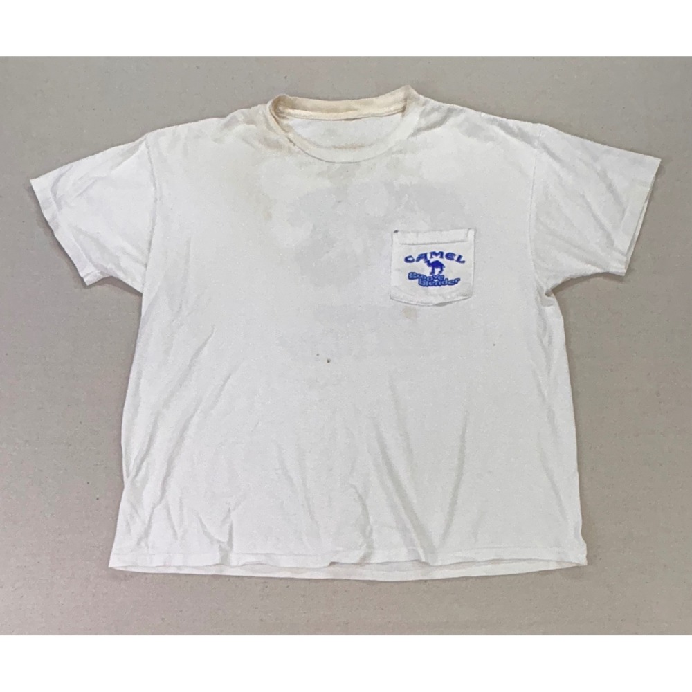 Vintage '96 Camel Groove Blender Distressed Stained Single Stitch Pocket T-Shirt